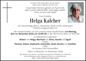 Traueranzeige von Helga Kalcher von Kleine Zeitung