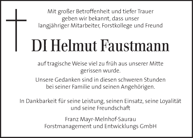  Traueranzeige für Helmut Faustmann vom 29.12.2018 aus Kleine Zeitung