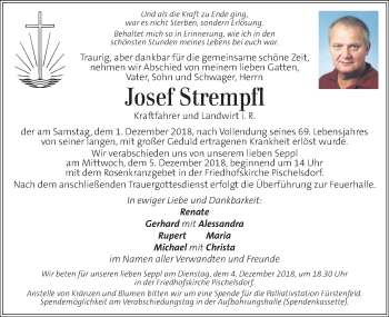 Traueranzeige von Josef Strempfl von Kleine Zeitung