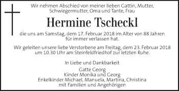 Traueranzeige von Hermine Tscheckl von Kleine Zeitung