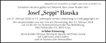 Traueranzeige von Josef Hauska von Kleine Zeitung