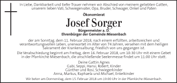 Traueranzeige von Josef Sorger von Kleine Zeitung