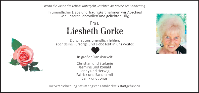  Traueranzeige für Liesbeth Gorke vom 07.02.2018 aus Kleine Zeitung