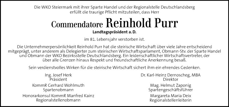  Traueranzeige für Reinhold Purr vom 06.02.2018 aus Kleine Zeitung