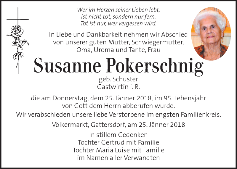  Traueranzeige für Susanne Pokerschnig vom 02.02.2018 aus Kleine Zeitung
