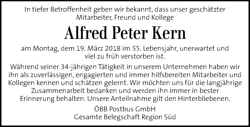  Traueranzeige für Alfred Peter Kern vom 25.03.2018 aus Kleine Zeitung