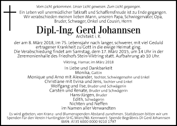 Traueranzeige von Gerd Johannsen von Kleine Zeitung