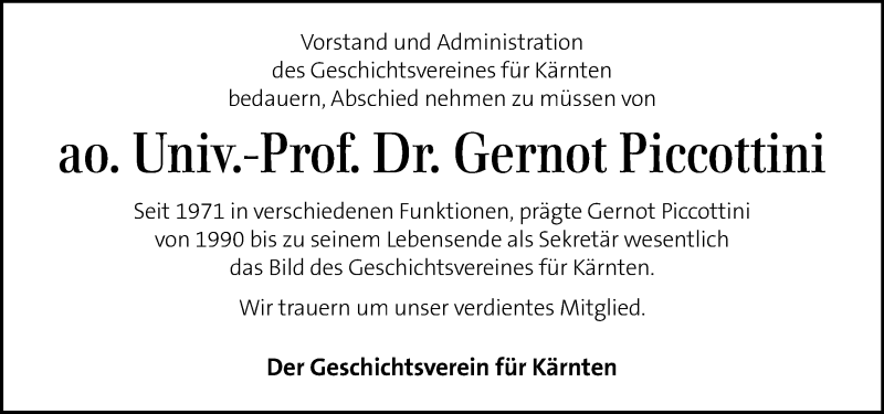  Traueranzeige für Gernot Piccottini vom 30.03.2018 aus Kleine Zeitung
