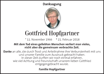 Traueranzeige von Gottfried Hopfgartner von Kleine Zeitung