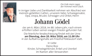 Traueranzeige von Johann Gödel von Kleine Zeitung