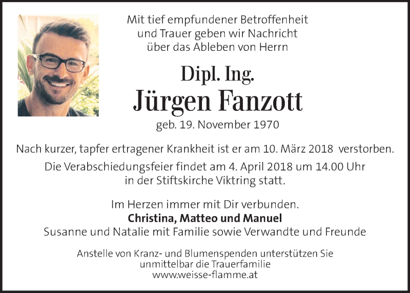  Traueranzeige für Jürgen Fanzott vom 17.03.2018 aus Kleine Zeitung