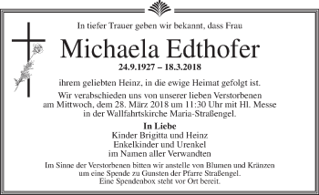 Traueranzeige von Michaela Edthofer von Kleine Zeitung