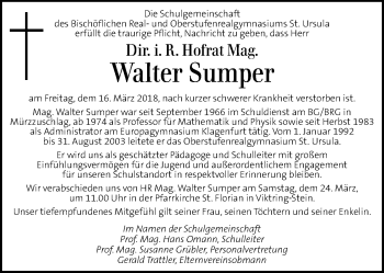 Traueranzeige von Walter Sumper von Kleine Zeitung