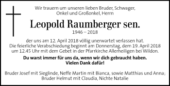 Traueranzeige von Leopold Raumberger von Kleine Zeitung