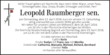 Traueranzeige von Leopold Raumberger von Kleine Zeitung