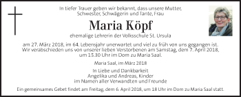 Traueranzeige von Maria Köpf von Kleine Zeitung