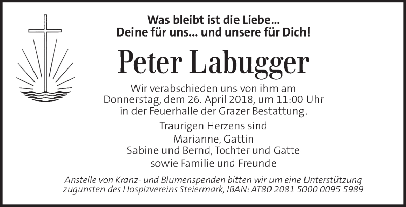  Traueranzeige für Peter Labugger vom 22.04.2018 aus Kleine Zeitung