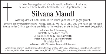 Traueranzeige von Silvana Mandl von Kleine Zeitung