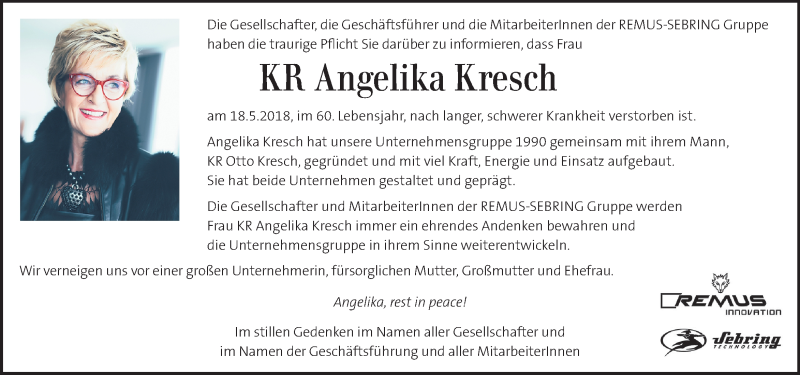  Traueranzeige für Angelika Kresch vom 20.05.2018 aus Kleine Zeitung