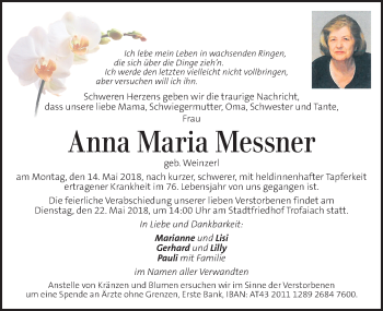 Traueranzeige von Anna Maria Messner von Kleine Zeitung