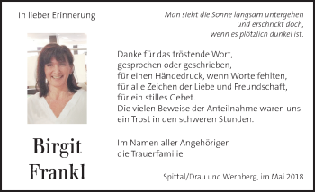Traueranzeige von Birgit Frankl von Kleine Zeitung