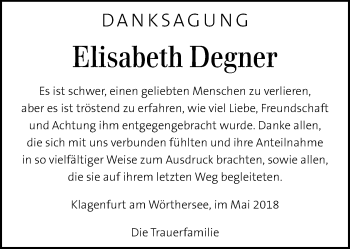 Traueranzeige von Elisabeth Degner von Kleine Zeitung