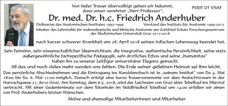  Traueranzeige für Friedrich Anderhuber vom 03.05.2018 aus Kleine Zeitung