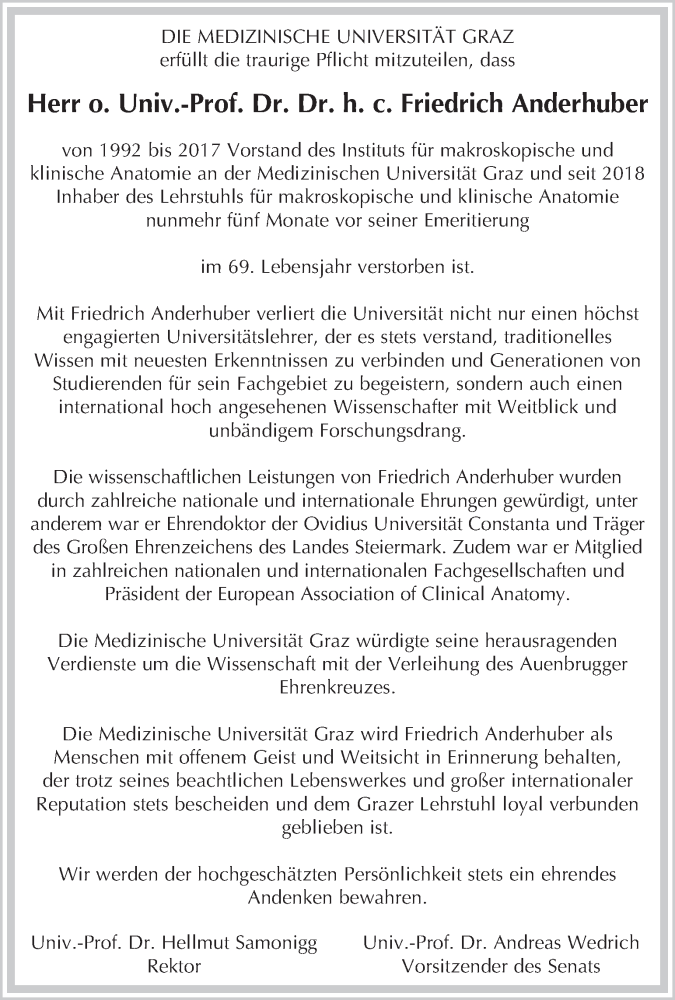  Traueranzeige für Friedrich Anderhuber vom 04.05.2018 aus Kleine Zeitung