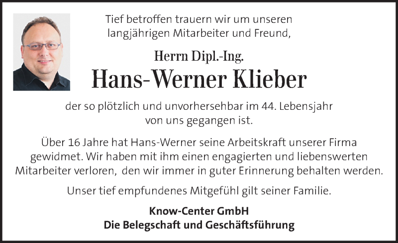  Traueranzeige für Hans-Werner Klieber vom 23.05.2018 aus Kleine Zeitung