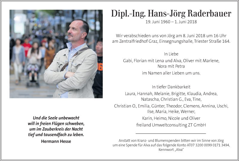  Traueranzeige für Hans-Jörg Raderbauer vom 06.06.2018 aus Kleine Zeitung