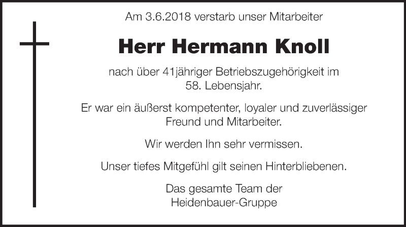  Traueranzeige für Hermann Knoll vom 10.06.2018 aus Kleine Zeitung