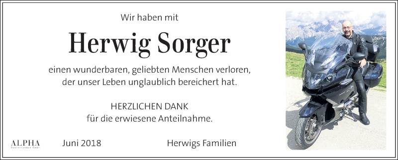  Traueranzeige für Herwig Sorger vom 09.06.2018 aus Kleine Zeitung