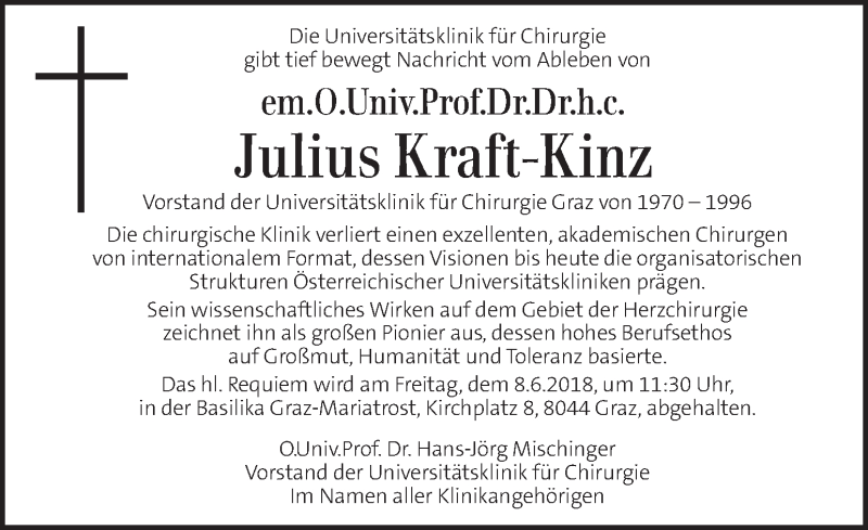  Traueranzeige für Julius Kraft-Kinz vom 06.06.2018 aus Kleine Zeitung