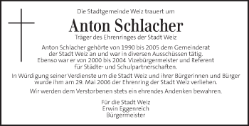 Traueranzeige von Anton Schlacher von Kleine Zeitung