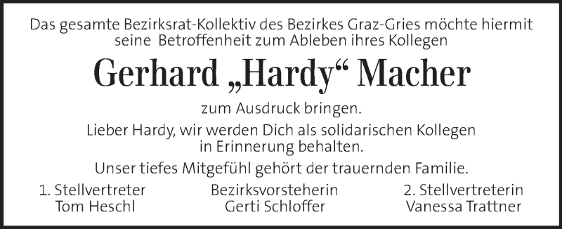  Traueranzeige für Gerhard Macher vom 14.07.2018 aus Kleine Zeitung