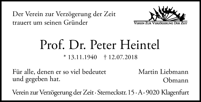  Traueranzeige für Peter Heintel vom 18.07.2018 aus Kleine Zeitung