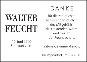 Traueranzeige von Walter Feucht von Kleine Zeitung