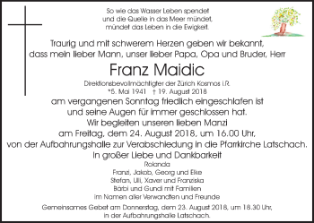 Traueranzeige von Franz Maidic von Kleine Zeitung