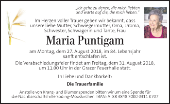 Traueranzeige von Maria Puntigam von Kleine Zeitung
