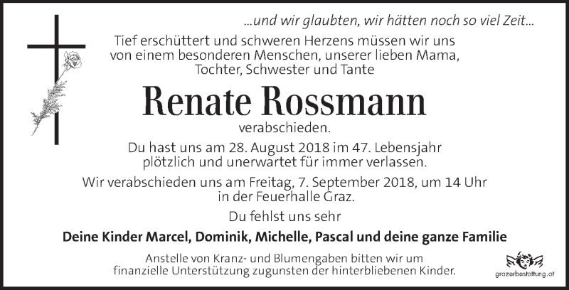  Traueranzeige für Renate Rossmann vom 02.09.2018 aus Kleine Zeitung