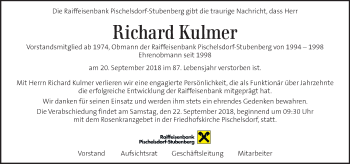 Traueranzeige von Richard Kulmer von Kleine Zeitung