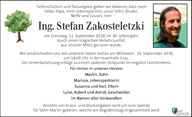  Traueranzeige für Stefan Zakosteletzki vom 15.09.2018 aus Kleine Zeitung