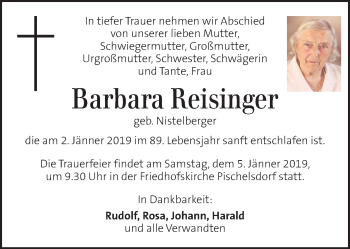 Traueranzeige von Barbara Reisinger von Kleine Zeitung