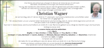 Traueranzeige von Christian Wagner von Kleine Zeitung