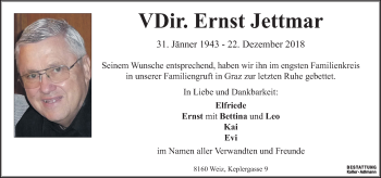 Traueranzeige von Ernst Jettmar von Kleine Zeitung