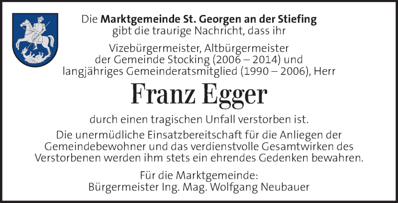  Traueranzeige für Franz Egger vom 24.01.2019 aus Kleine Zeitung