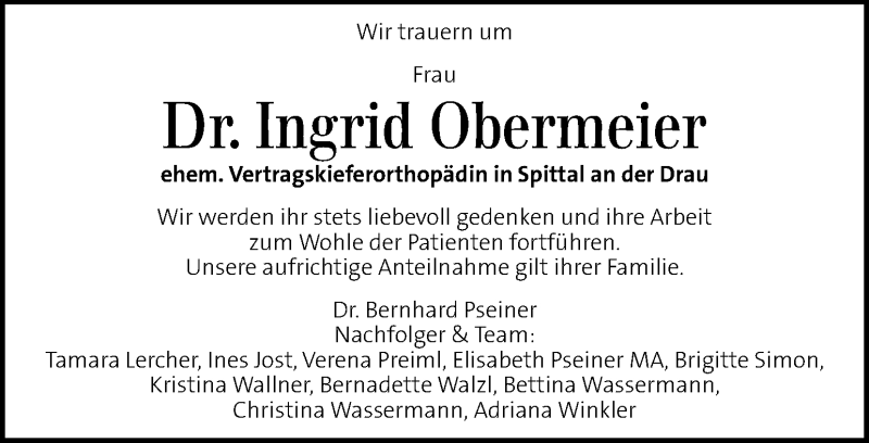  Traueranzeige für Ingrid Obermeier vom 04.01.2019 aus Kleine Zeitung