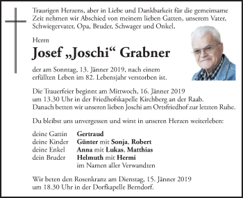 Traueranzeige von Josef Grabner von Kleine Zeitung