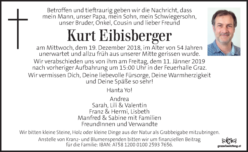  Traueranzeige für Kurt Eibisberger vom 06.01.2019 aus Kleine Zeitung