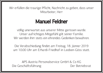 Traueranzeige von Manuel Feldner von Kleine Zeitung